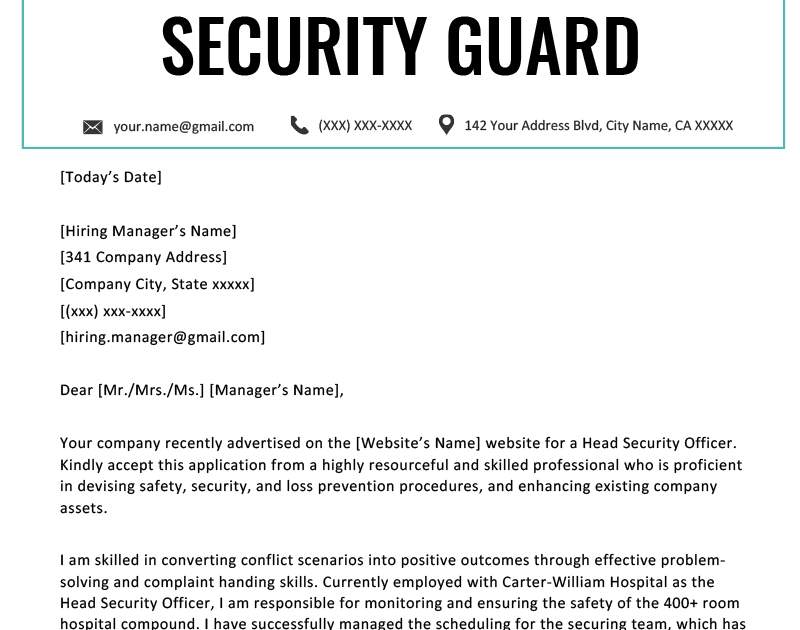cover letter to work as security guard