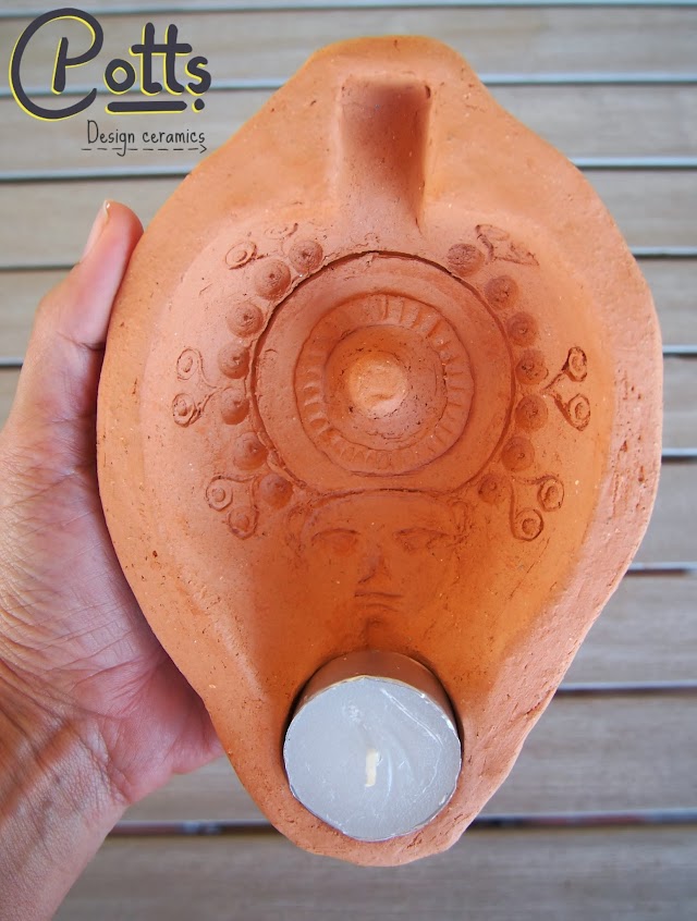Candil portavelas egipcio de cerámica (II)