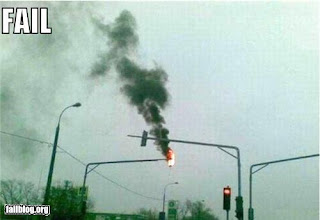 overhead traffic lights on fire