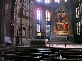 Titian's Assumption of the Virgin dominates the high altar inside the Basilica di Santa Maria Gloriosa dei Frari