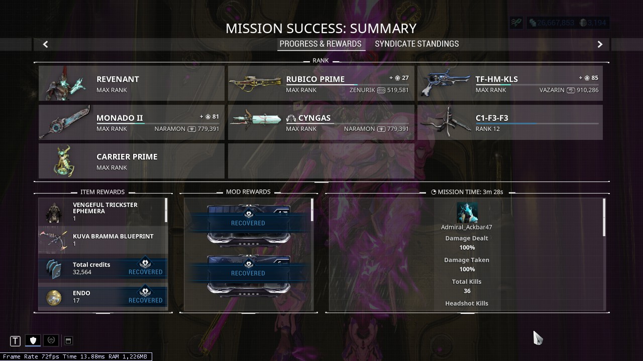 Ackbar's Tenno Report Review Kuva Bramma (U27.2.2)