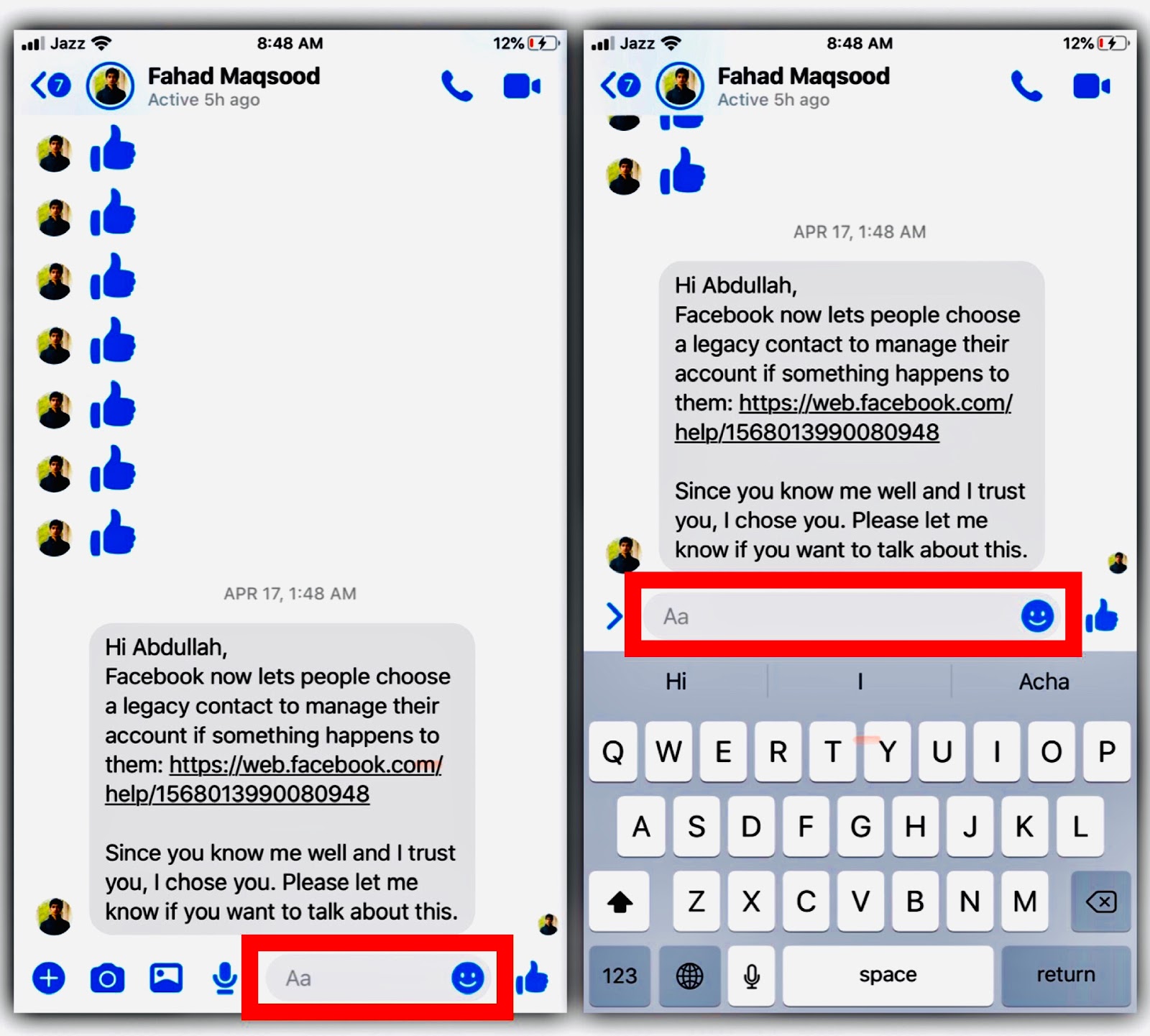 how to send a blank message on facebook messenger