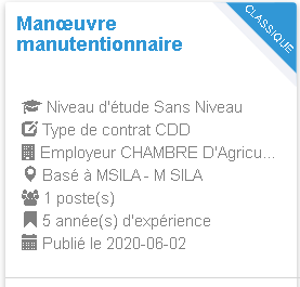 M SILA CHAMBRE D'Agriculture M'sila Manœuvre manutentionnaire