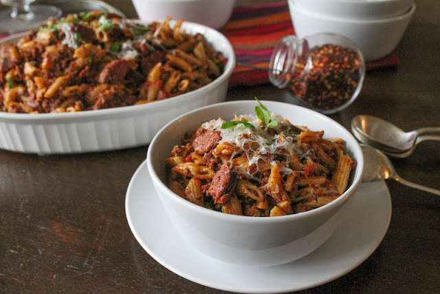 Food Lust People Love: This flavorful Beef and Smoked Sausage Goulash is made in an Instant Pot, first up is the wonderfully rich meaty tomato sauce and then the (uncooked!) pasta is added. No fuss, no trouble, very delicious!