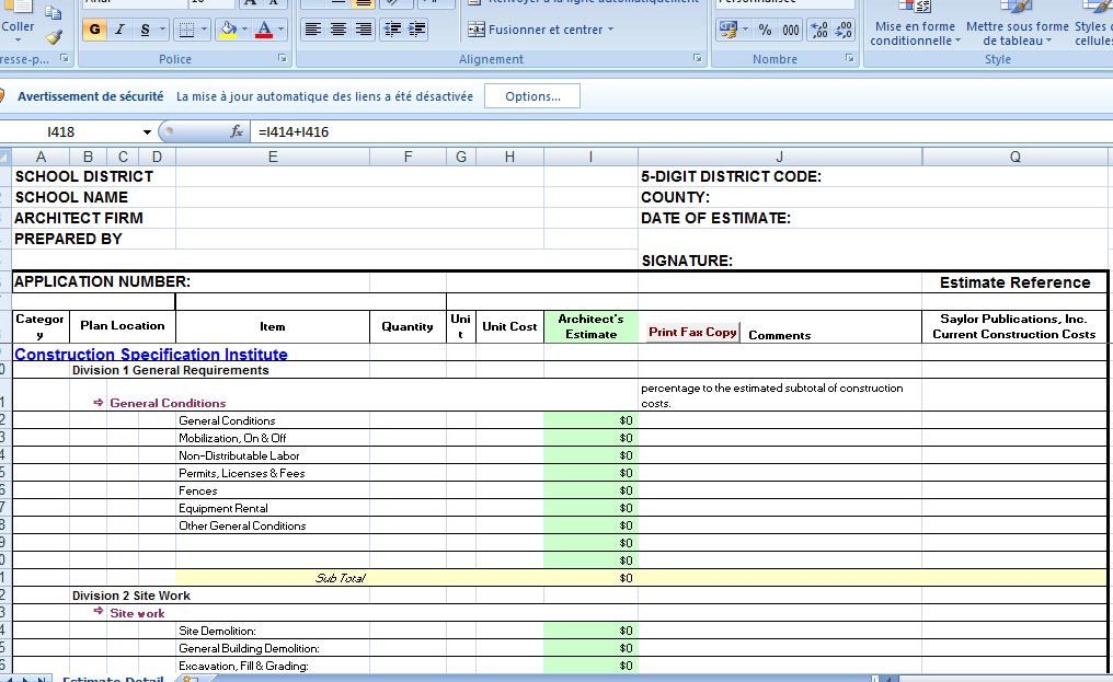construction estimate
