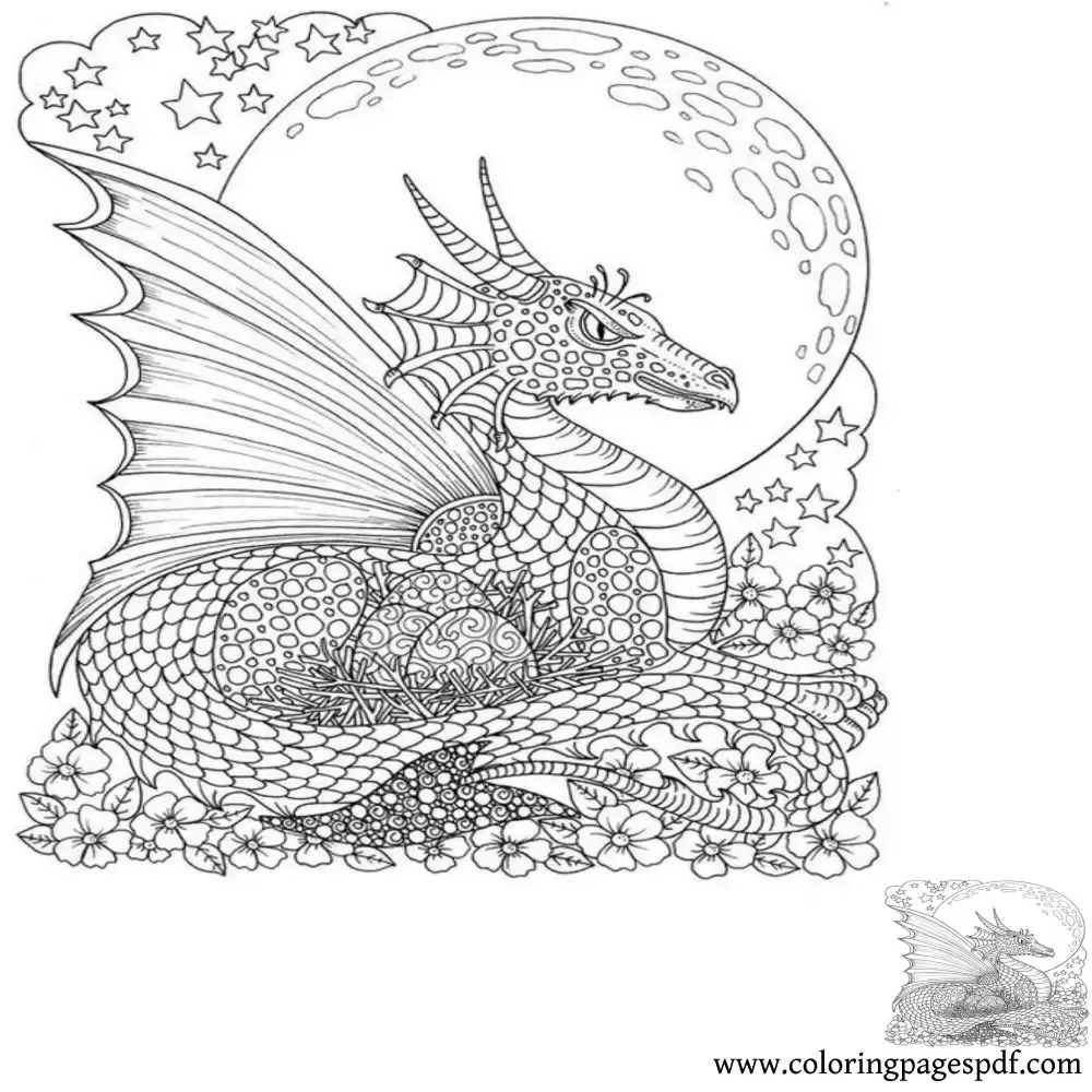 Coloring Page Of A Small Angry Dragon Mandala