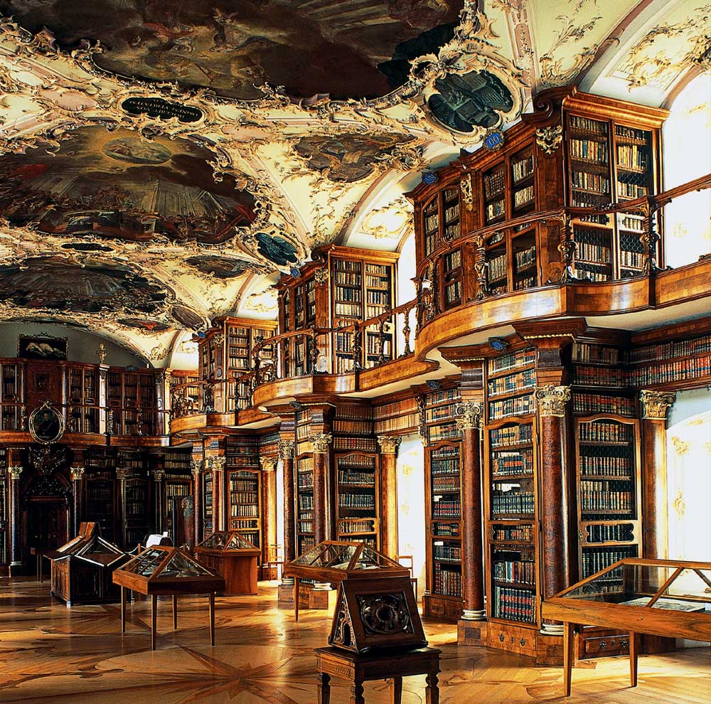Библиотека Санкт-Галленского аббатства. Санкт-Галлен Швейцария. Старинная библиотека. Древние библиотеки.