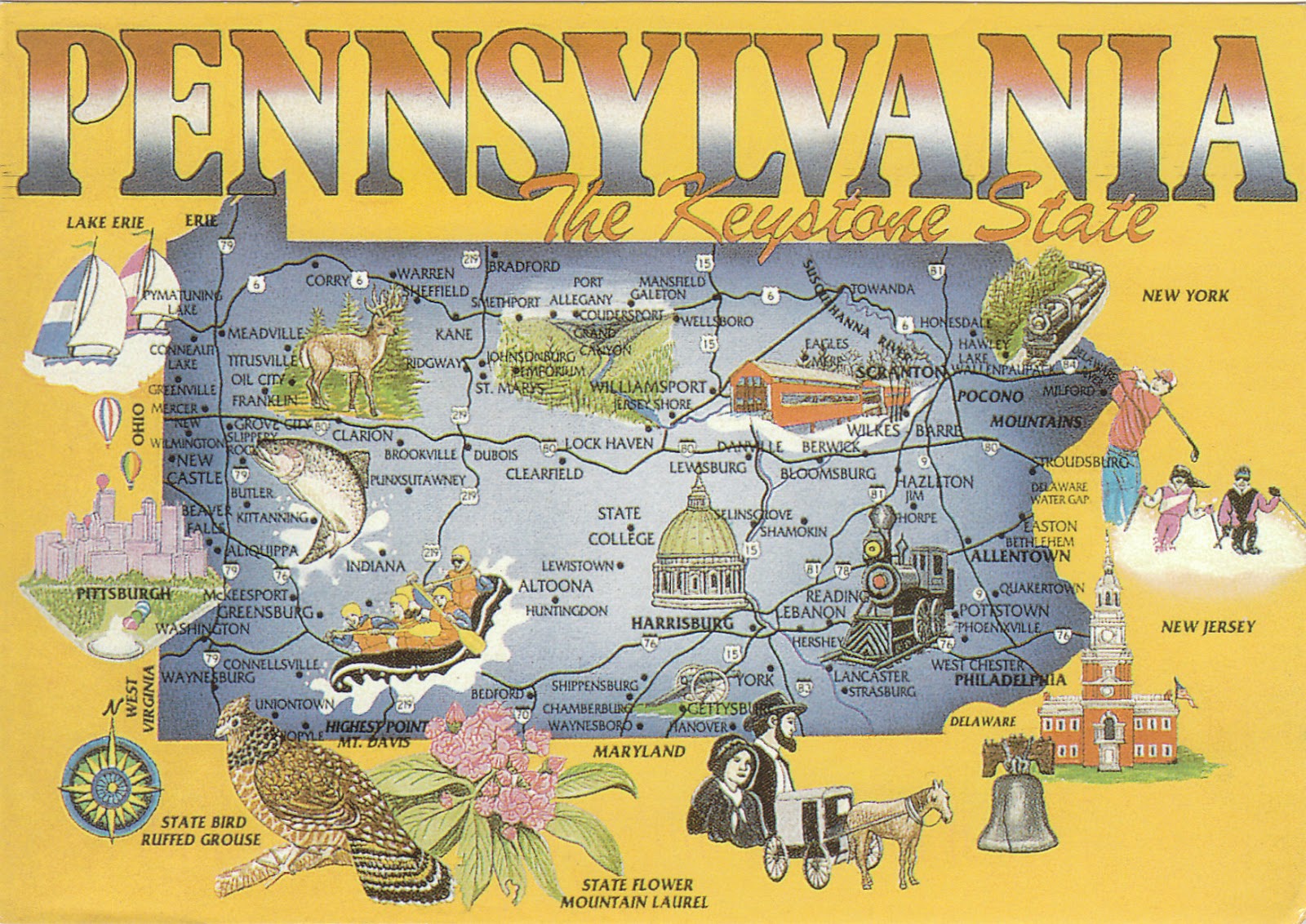 World Of Postcards Map postcard of state Pennsylvania, USA