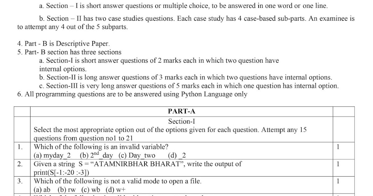 CBSE Computer Science Sample Paper for Class 12 (Session 2020-21)