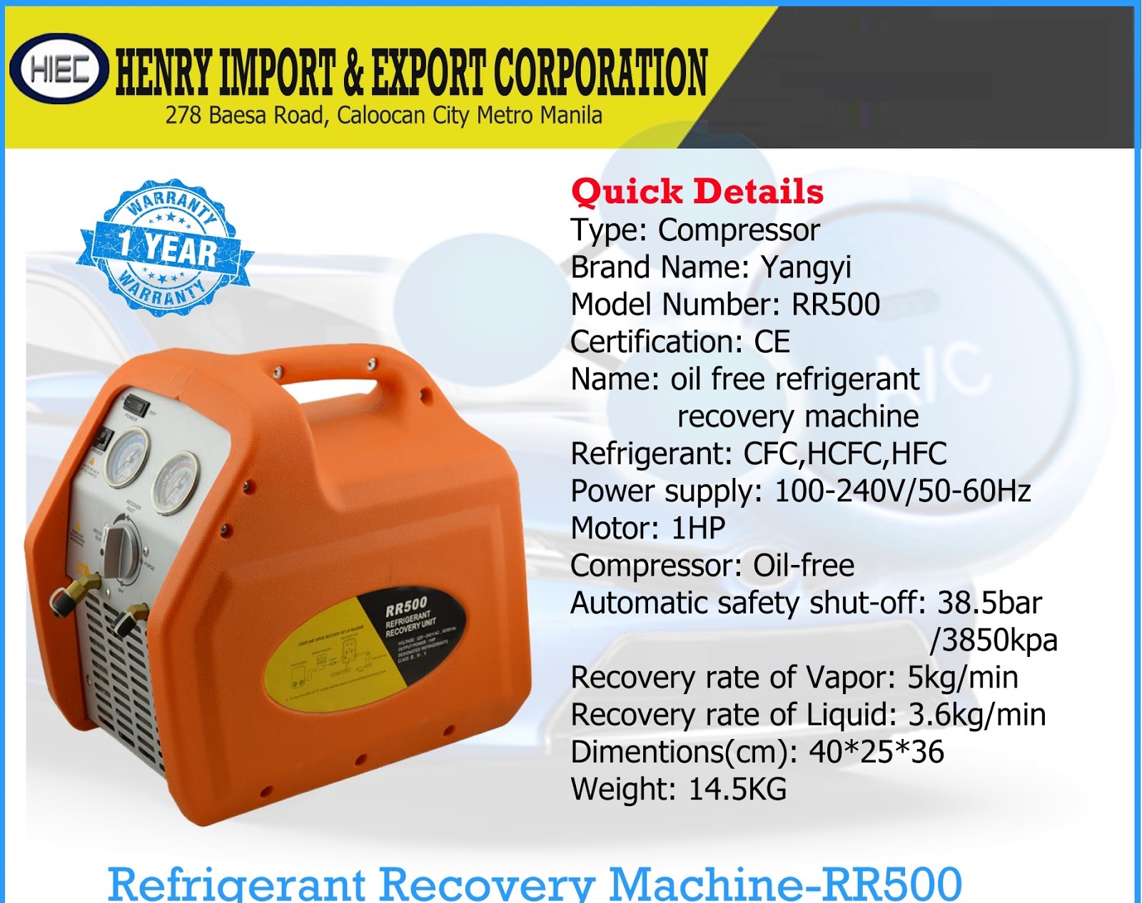 RR500 Refrigerant Recover Machine Philippine Automotive