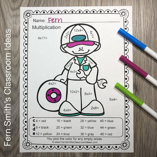 Click here for the Community Helpers Career Themed Color By Number Multiply with 2 and 4 Printable Worksheet Resource #FernSmithsClassroomIdeas