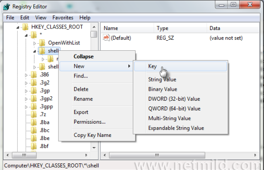 Regedit New key Add Open With Notepad di Setiap Context Menu di Windows 7
