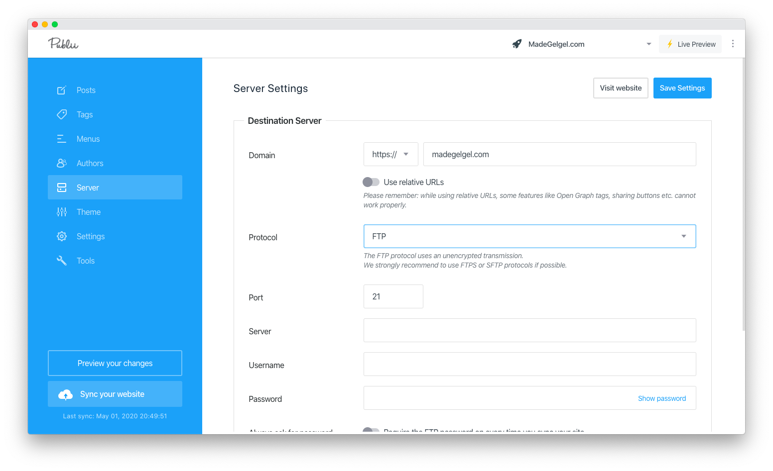 cara upload publii dengan FTP