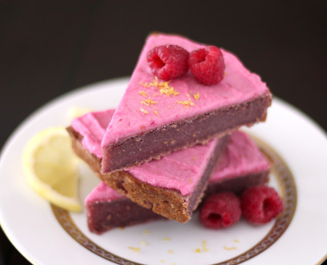 Healthy Raspberry Blondies with Pink Frosting