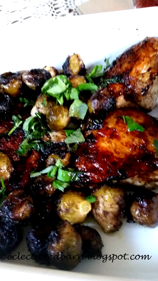 Eclectic Red Barn: Closeup of Balsamic Chicken with Brussels Sprouts