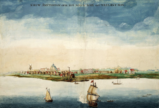 Новый Амстердам, расположенный в конечном итоге в Нижнем Манхэттене, в 1664 году, когда Англия взяла под свой контроль и переименовала его в «Нью-Йорк».