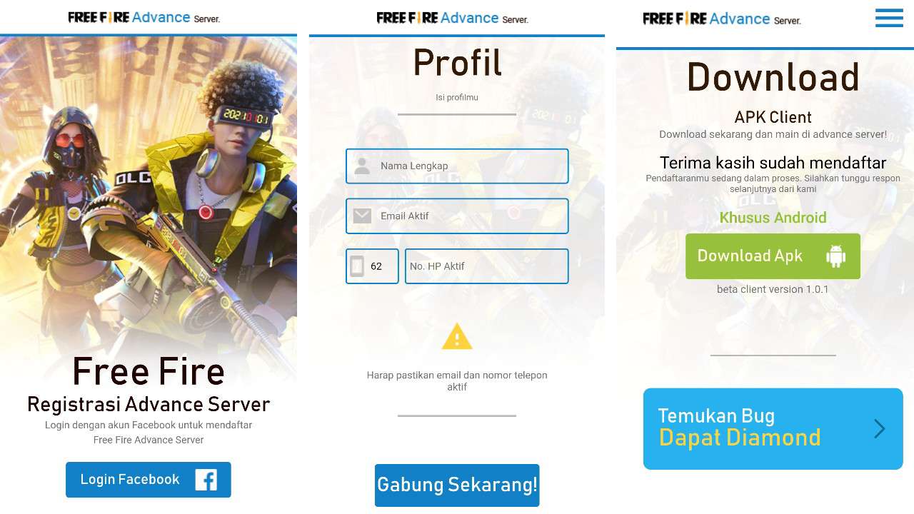 Cara Daftar & Download FF Advance Server APK September 2021 - Teknolalat