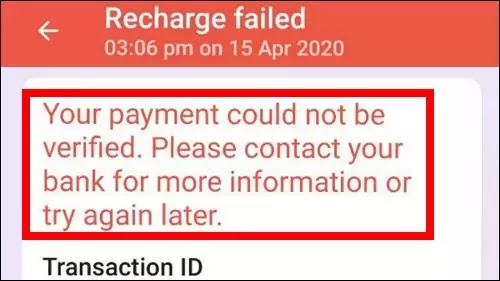Fix PhonePe Recharge Failed Your Payment Could Not Be Verified Problem