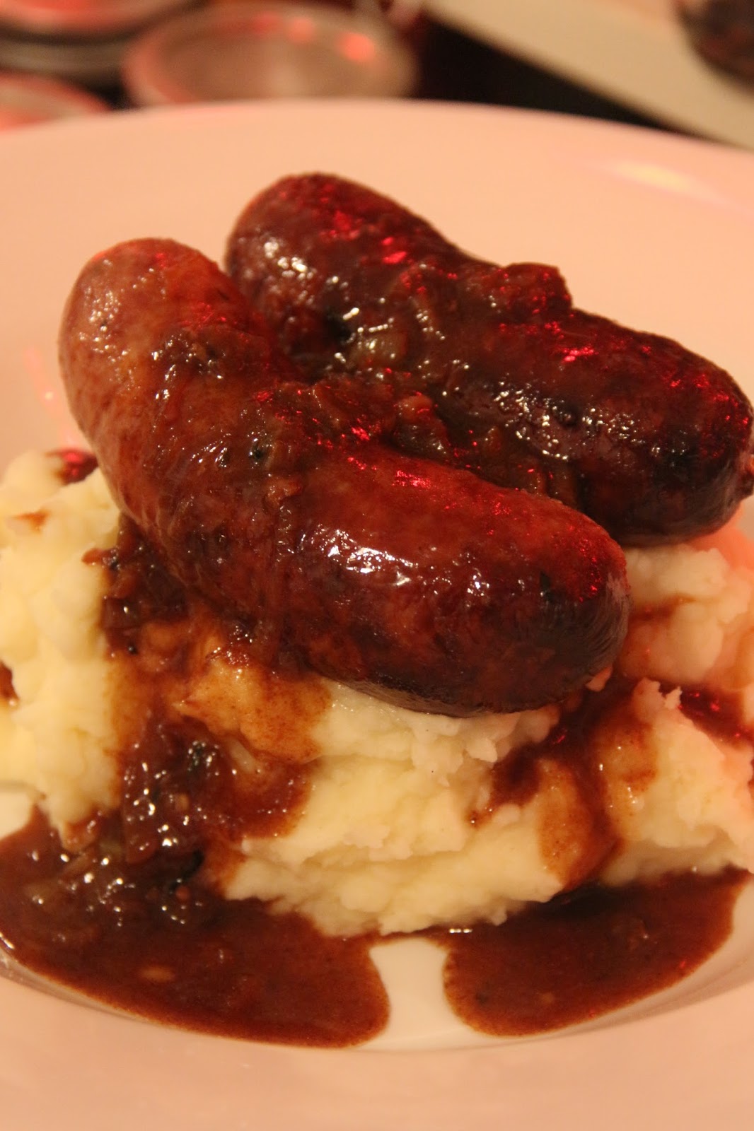 FLOWER POT KITCHEN OLD SPOT SAUSAGES WITH CARAMELISED ONION GRAVY