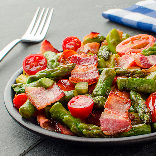 Kitchen Riffs Asparagus, Bacon, and Tomato StirFry