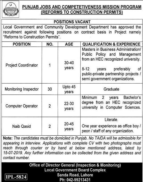 Local Government & Community Development Department Government of Punjab 2019 Jobs