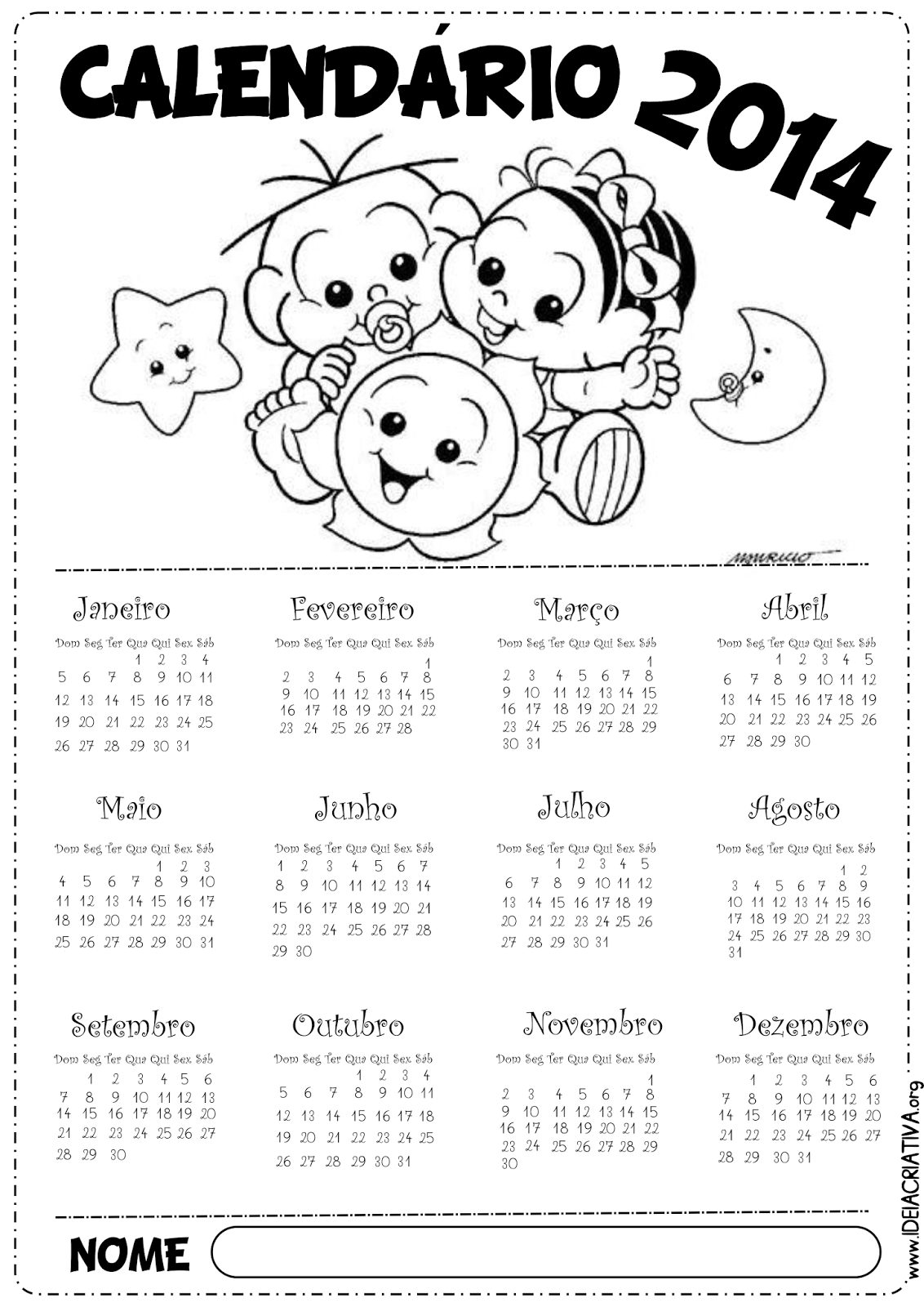 Calendário Turma da Mônica Baby 2014