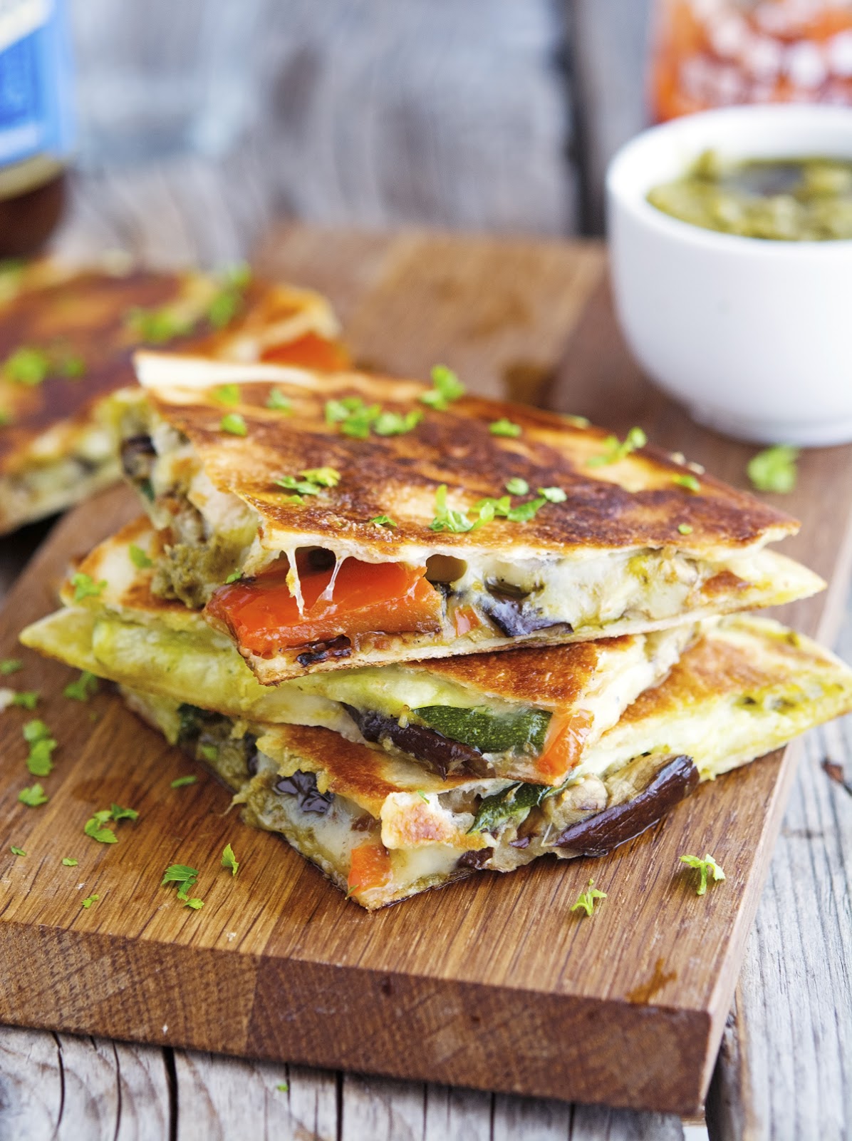 The Iron You Grilled Vegetable Quesadillas with Kale Pesto
