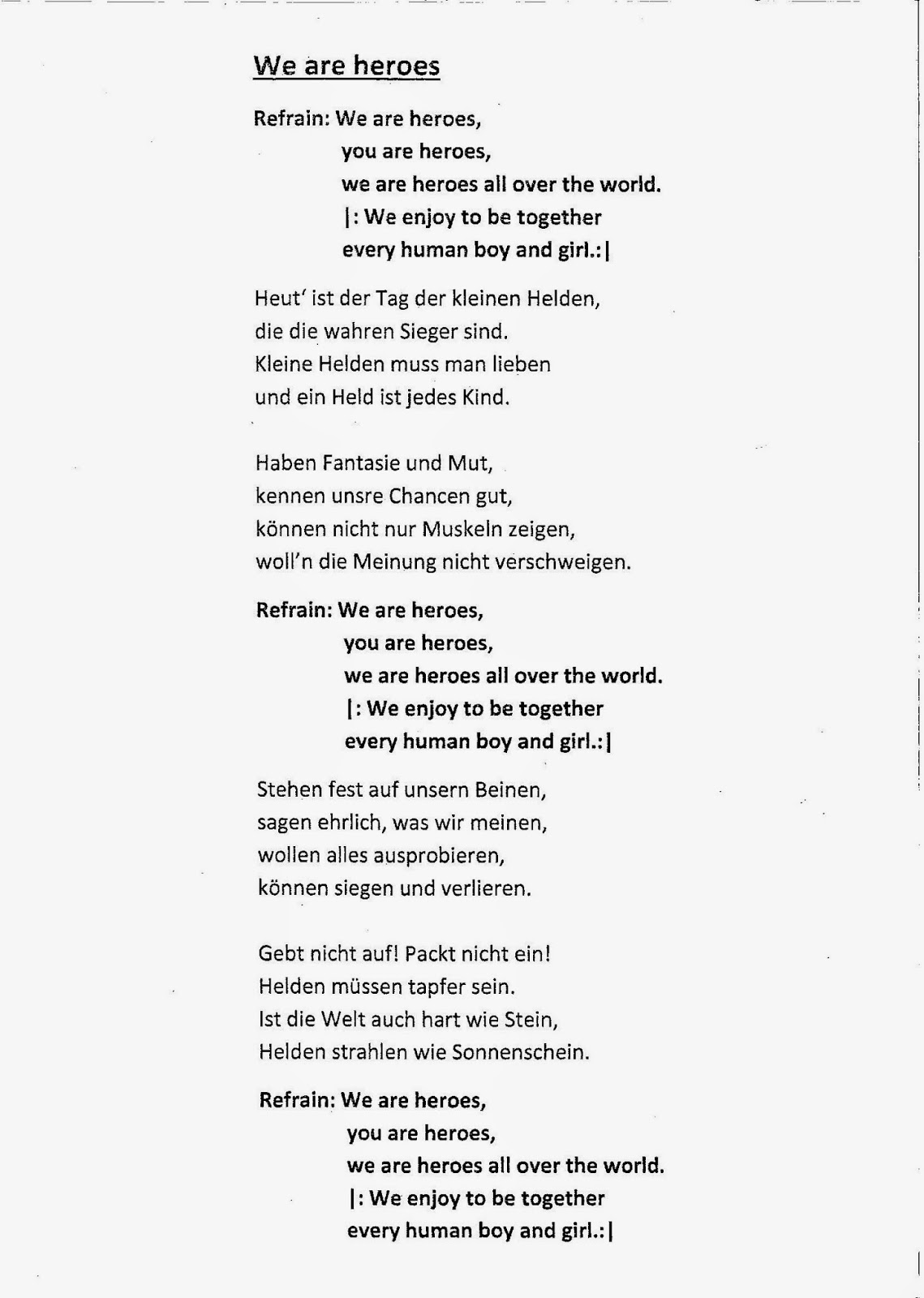 Comeniusprojekt Heldenlied