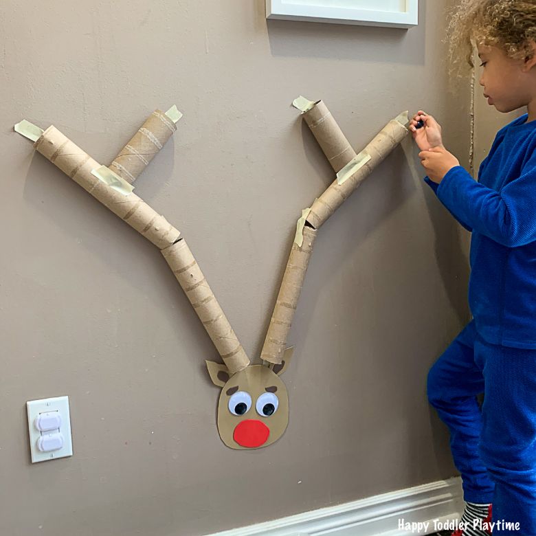 Reindeer marble run Christmas STEM activity for kids
