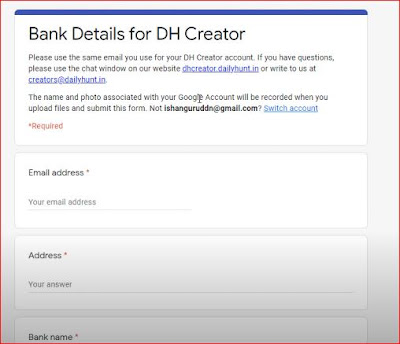 Bank Account For Dh Creator