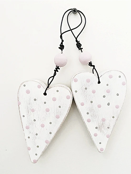 hanging polka dotted wooden hearts