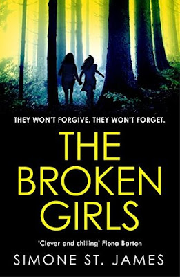 The Broken Girls - Simone St James book cover. heavily in shadow with two girls holding hands running through a forest.