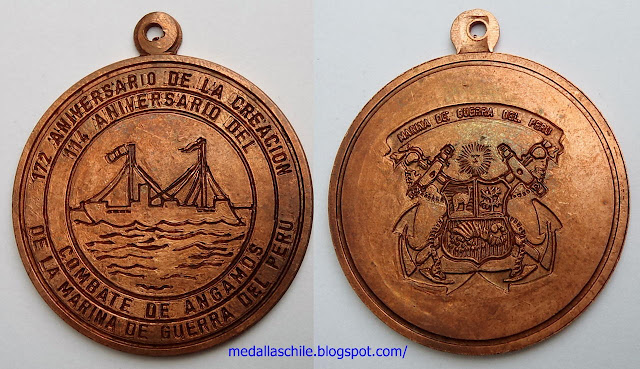 Medalla Peruana Angamos 114° Aniversario Huascar Blanco Cochrane