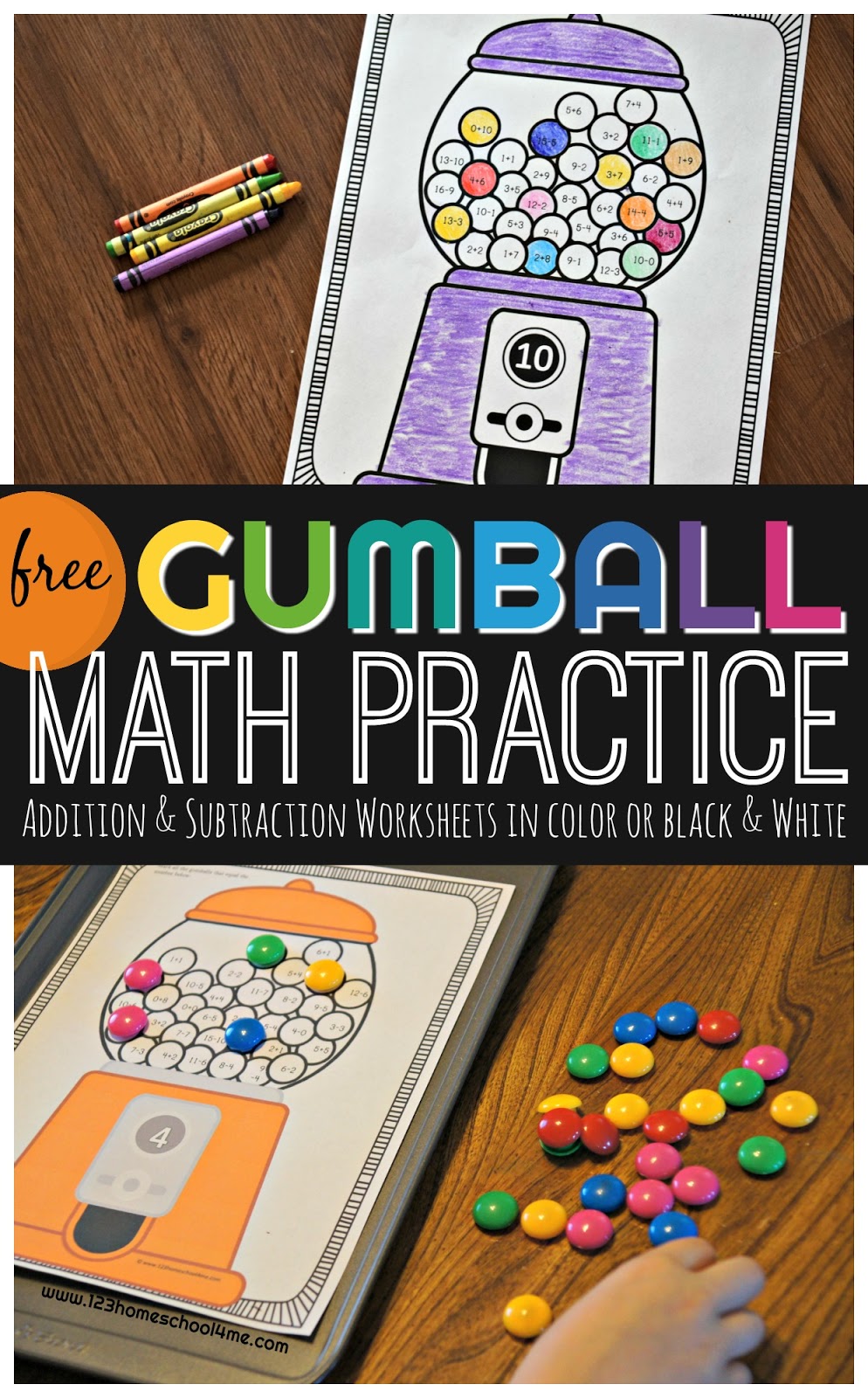 Gumball Addition And Subtraction Practice