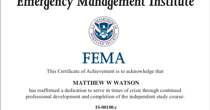 NIMS 100 Certificate