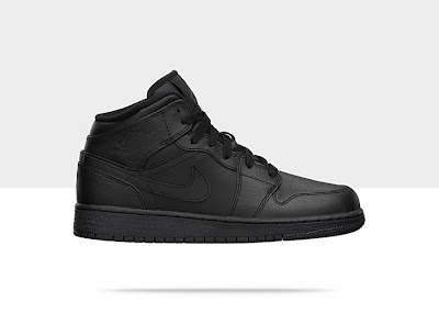 Air Jordan 1 Mid (3.5y-7y) Boys' Shoe Black/Black-Black, Style - Color # 554725-010