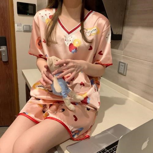 Bộ Đồ Ngủ Lụa pijama cộc tay mặc nhà cute hoạt hình họa tiết dễ thương