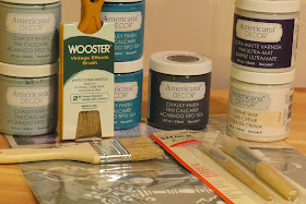 Americana Decor Chalky Paint, DeocArt Supplies, Wooster Paint brush, Stencil from DecoArt