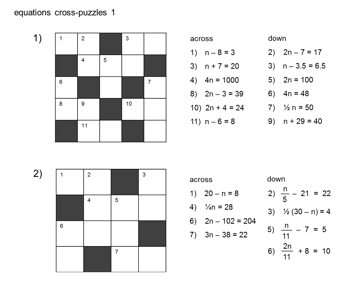 MEDIAN Don Steward mathematics teaching: linear equations cross-puzzles