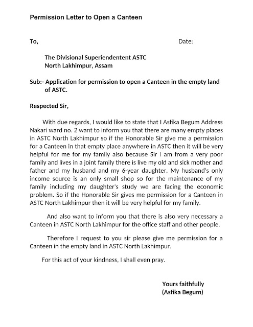 application letter for canteen prefect