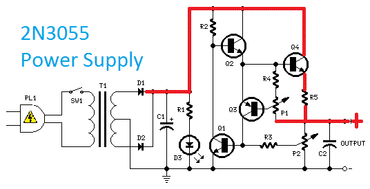 2N3055 Variable DC Power Supply circuit and explanation - Electronic