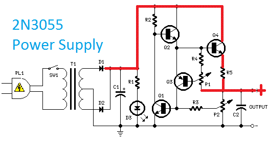 2N3055 Variable DC Power Supply circuit and explanation - Electronic