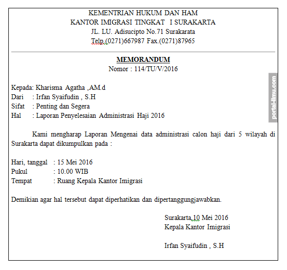 Contoh Memo / Internal memo / Setelah mempelajari beberapa materi