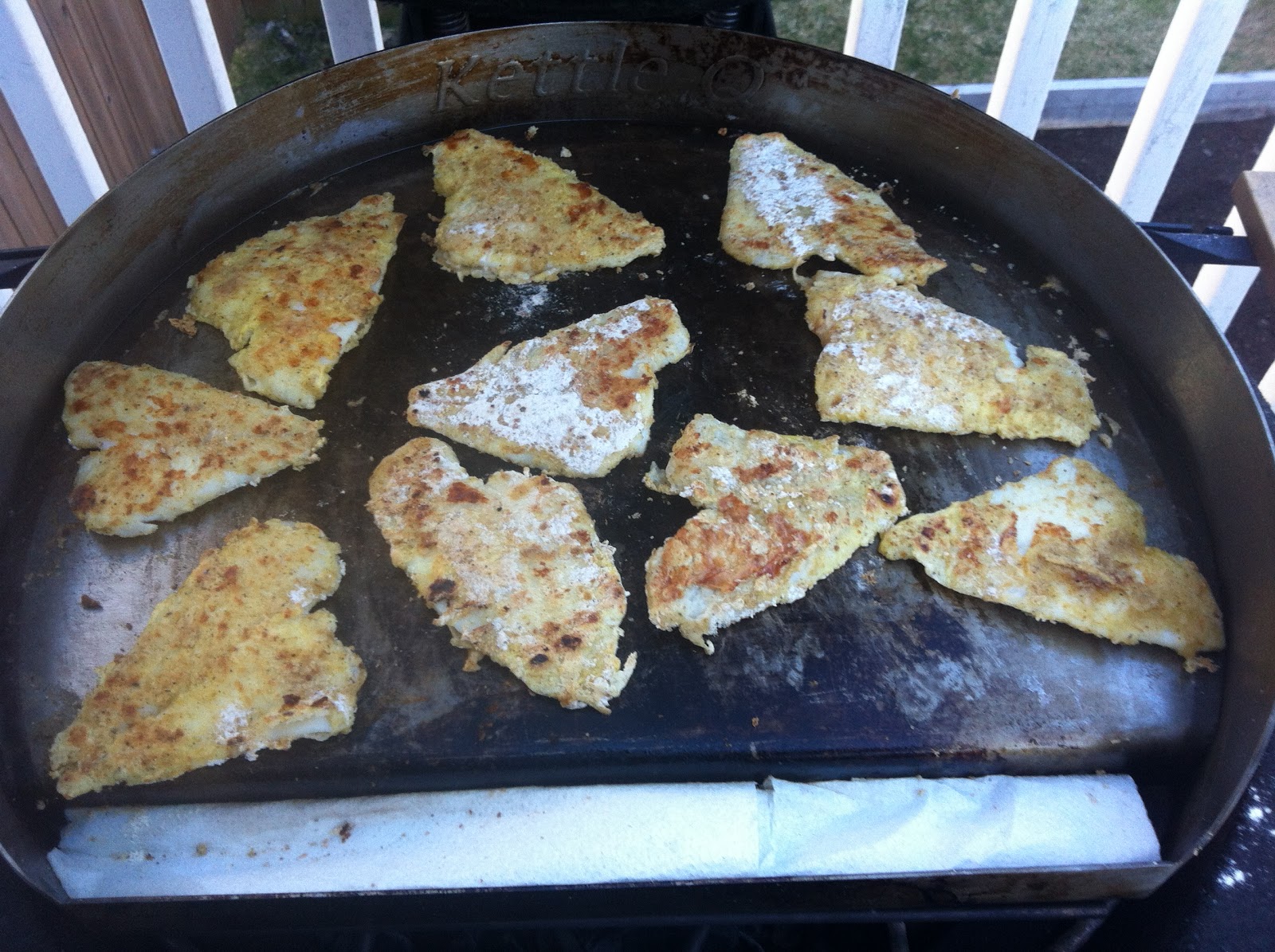HRM CREATIVE BBQ Battered Sole fillets cook on the BBQ using the KettleQ griddle!