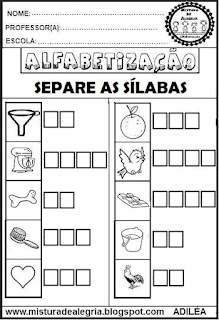Atividades para alfabetização,separação silábica
