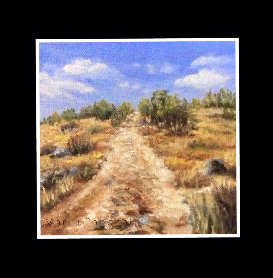 Oil painting of a landscape done on 6" X 6" canvas by Manju Panchal