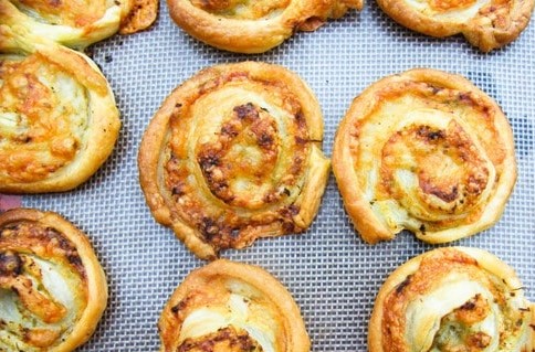 Vegan Pesto Cheese Swirls on a baking sheet