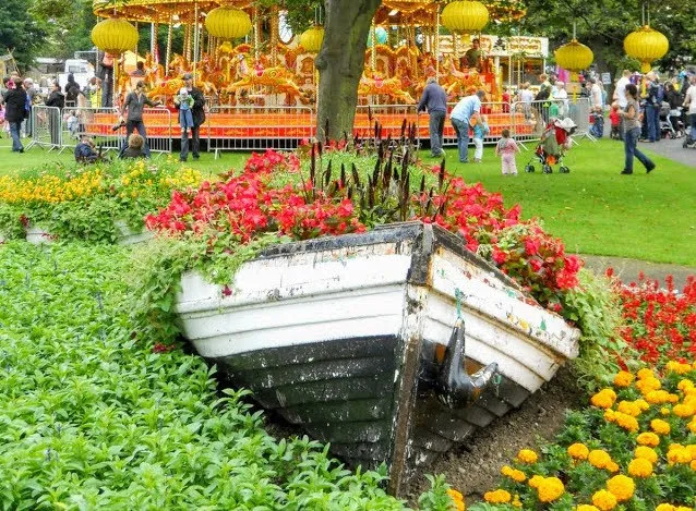 One day Dublin itinerary: Boat filled with flowers at People's Park in Dun Laoghaire