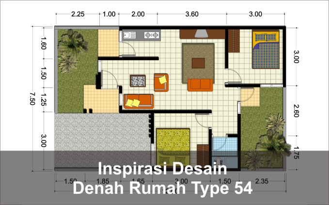 5 Inspirasi Desain Denah Rumah Type 54 Pilihan - Arsimedia