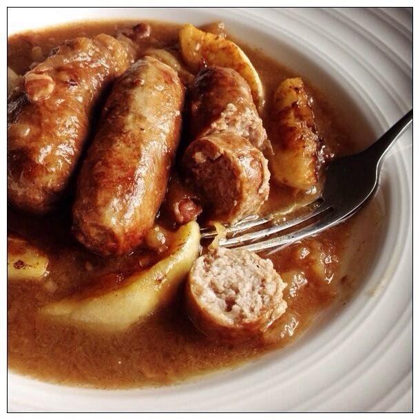 The Game Bird Food Chronicles Cider Braised Sausages & Apples